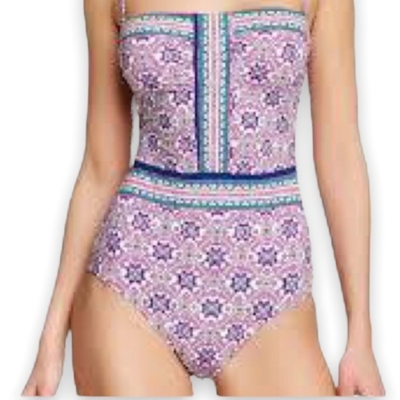 Nanette Lepore Paisley Print Strapless One Piece Swimsuit sz XS - Picture 7 of 10